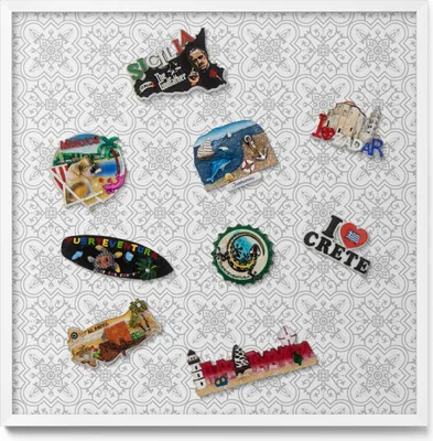Produktbild von Magnettafel 50x50 cm – Weißer Rahmen – Regelmäßiges Ornamentmuster – Magnetwand, Memoboard – Metall Magnetische Tafel, Küche