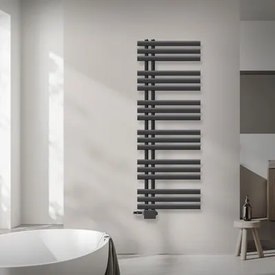 Obrázok produktu pre LuxeBath Designový kúpeľňový radiátor, 500x1400 mm, antracit, pripojovacia sada termostatov univerzálny rohový a priamy, bez vykurovacieho telesa