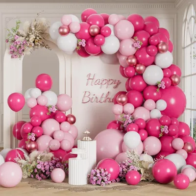 Immagine prodotto di Ghirlande di palloncini, 165 pezzi, rosa e bianco, decorazione ad arco in lattice