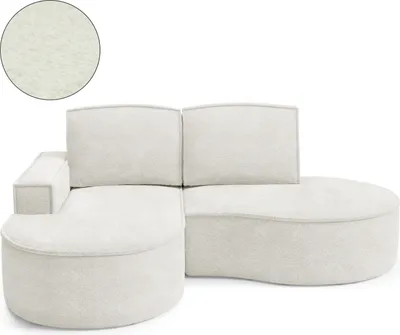 Produktbild von DomoHome Ecksofa MOLLY Ohne Schlaffunktion – Halbkreisförmig, Abriamo-Bouclé-Stoff, Mit Losen Rückenkissen, Weicher Bouclé-Bezug, 210x157x88 cm, Linke SeiteWeiß
