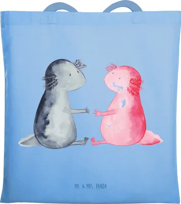 Produktbild von Mr. & Mrs. Panda Uni Tasche Axolotl Liebe - Sky Blue - Geschenk, Jutebeutel, Tote Bag, Lurche, Einkaufstasche, Schultasche, Shopping, Valentinstag