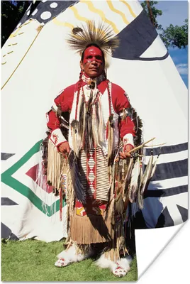 Produktbild von MuchoWow® Poster Ein Indianer für ein Tipi 120x180 cm - Kunstposter