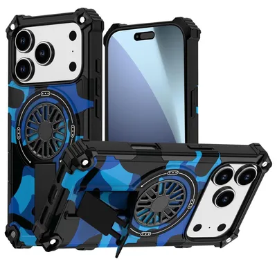 Produktbild von Für Apple iPhone 17 Pro Camouflage MagSafe 360 Ring Hybrid Kickstand Hülle Blau