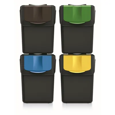 Immagine prodotto di Set di 4 contenitori per rifiuti neri riciclati SORTIBOX, volume 4x20L