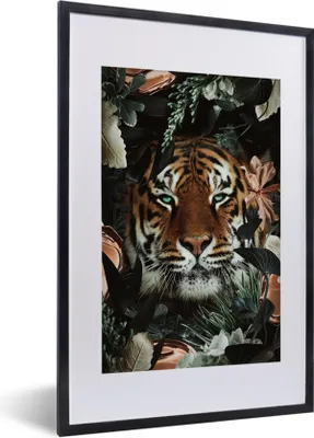 Produktbild von MuchoWow® MuchoWow® Gerahmtes Poster Tiger - Botanisch - Blumen 40x60 cm - Poster mit zchwarzem Bilderrahmen - Poster in Rahmen