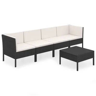 Produktbild von vidaXL 5-tlg. Garten-Lounge-Set mit Auflagen Poly Rattan Schwarz