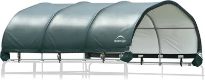 A green tunnel-like shelter on a white background.