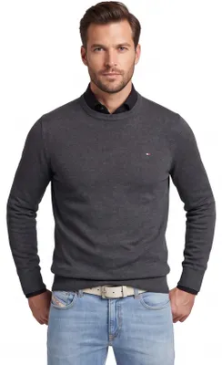 Image de Tommy Hilfiger Pull-over col rond gris uni coton