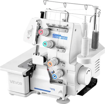 Zdjęcie produktu dla Maszyna do szycia overlockowej VEVOR 1250 ściegów na minutę, obsługująca 3 i 4 nici, z oświetleniem LED i mocnymi stopkami ssącymi, solidna maszyna do szycia z metalową ramą do różnych materiałów, biała