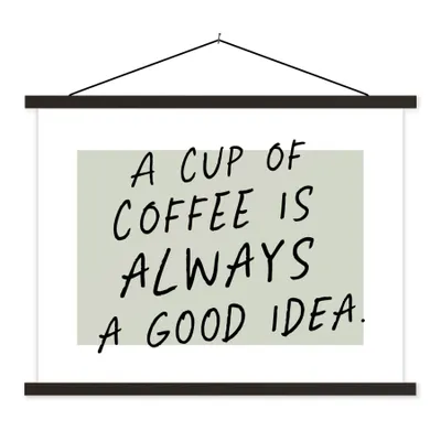 Produktbild von MuchoWow® Textilposter Kaffee - Zitate - Eine Tasse Kaffee ist immer eine gute Idee - Sprichwörter 150x113 cm mit holzfarbenen Rahmen - Poster