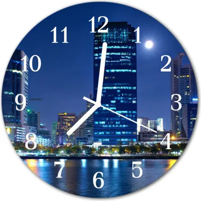Produktbild von Glasuhr Wanduhr Küchenuhr Echt-Glas 30fi cm Stadt Nacht blau