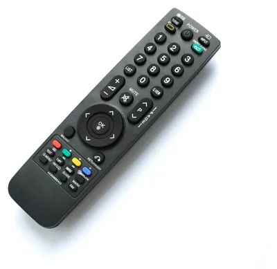 A black remote control is shown against a white background.