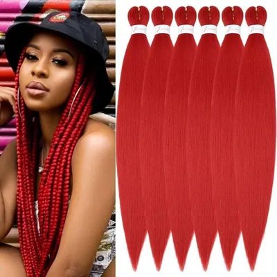 Produktbild von Flechthaar Extensions 26 Zoll Rot 6er Pack Kunsthaar Zum Einflechten Jumbo Braids