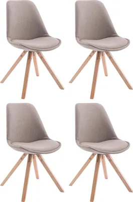 Produktbild von CLP 4 x Besucherstühle Toulouse Stoff Square mit Sitzpolster und eckigen Holzbeinen taupe Gestell Farbe natur