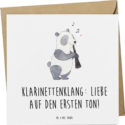 Produktbild von Mr. & Mrs. Panda doppelkarte Klarinette Liebe  - Weiß - Geschenk, Glückwunschkarte, faltkarte, Musikliebhaber, Musikgeschenke, Ensemble, anlasskarte, Grußkarte, Klang