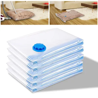 Immagine prodotto di Set di 5 sacchetti sottovuoto Vigevee, dimensioni 60x80 cm, sacchetti per la conservazione di abbigliamento e biancheria, sacchi per vestiti salvaspazio con valvola, riutilizzabili e trasparenti