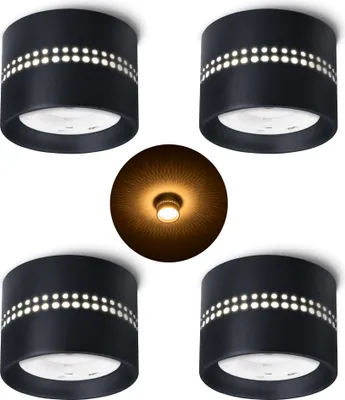 Produktbild von SSC-LUXon 4er Set ALAPI Deckenleuchte Spot schwarz mit indirektem Lichteffekt - Aufputz Lampe flach für GX53 Leuchtmittel 230V