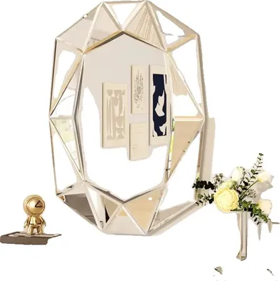 Image de Miroir mural, bords biseautés multicolores, dimensions 72x100cm, esthétique décorative forte, argenté