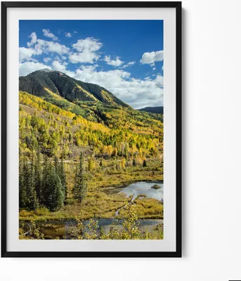 Produktbild von Landschaft Bergvegetation– Wandbild mit Rahmen – Gerahmtes Bild  – Wanddekoration – 70x100 cm –  Schwarz Rahmen