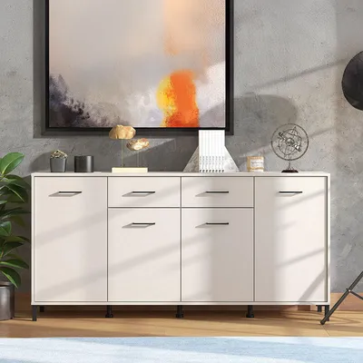 Image de Grondona - Buffet, 183x40x90h cm Blanc Crème, 2 Tiroirs