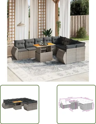 Produktbild von The Living Store 10-tlg. Garten-Sofagarnitur mit Kissen Grau Poly Rattan