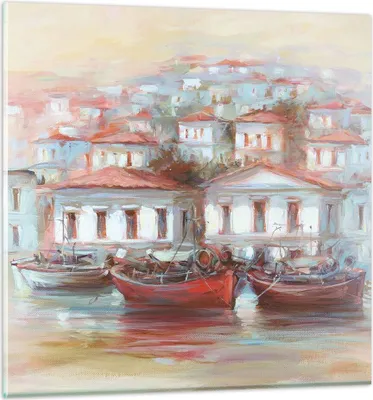 Produktbild von Bilder auf glas - Einteilig - Bild Segelboot Hafen - 40x40cm - Glasbilder - Wandbilder - Bilder - zum Aufhängen bereit - Wanddekoration aus Glas - Glas Bilder - Wandbild auf Glas - GAC40x40-4937