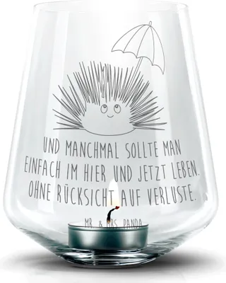 Produktbild von Mr. & Mrs. Panda Teelichthalter Seeigel - Transparent - Geschenk, Windlicht Glas, Laterne, kerzenhalter, Achtsamkeit, Selbstakzeptanz, Lebe, mit Gravur, Selbstliebe, Meer