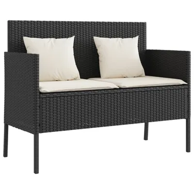 Produktbild von Gartenbank mit Kissen Schwarz Poly Rattan 365770