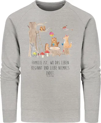 Produktbild von Mr. & Mrs. Panda Baumwoll Pullover Waldtiere Picknick Größe M - Heather Grey - Geschenk, Pulli, Sweatshirt, Lustige Sprüche, Bio, Maus, Igel, Hase, Eichhörnchen, Fuchs