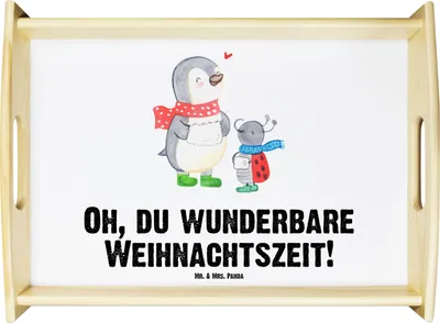 Produktbild von Mr. & Mrs. Panda holz serviertablett Smörle Winterzeit - Weiß - Geschenk, Weihnachtszeit, Servier Tablett, Weihnachten Grüße, Sofa, Deko, Servierplatte, Weihnachtsgruß