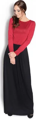 Produktbild von Damen Langarm Maxikleid Herbstkleid Kleid Lang Abend Maxi Kleider, Bordo/Schwarz/L/XL