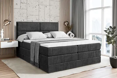 Produktbild von ALTDECOR Boxspringbett mit 2 Matratzen und Topper - 180x200 cm - AURA KING - Schwarz Samt - Polsterbett mit, H3- und H4- Matratzen, Bettkasten und Lattenrost, Bett mit Stauraum