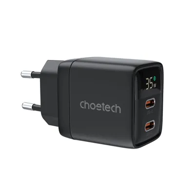 Zdjęcie produktu dla adowarka sieciowa Choetech PD6051 USB-C USB-C PD 35W GaN z wywietlaczem - czarna