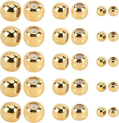 Produktbild von Silikonische Schmuckkralen-Set - 60 Stück - vergoldet - 3 Größen - 3/5/6 mm - runde Abstandskralen - zum Schmucken mit Perlen