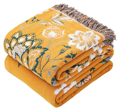 Zdjęcie produktu dla Boho bawełniany koc na sofę i łóżko - Żółty 200x230cm