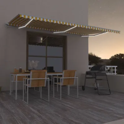 Immagine prodotto di Maison Exclusive - Tenda da sole retrattile manualmente con LED, 600x300 cm, giallo e bianco