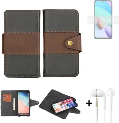 Produktbild von K-S-Trade Handyhülle Schutzhülle Bookstyle Wallet-Case kompatibel mit Xiaomi Redmi 10 2022 + earphones Bumper rundumschutz schwarz-braun 1x