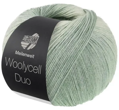 Produktbild von Lana Grossa Meilenweit 100 g WOOLYCELL DUO 4-fach Sockengarn ohne Polyamidanteil 400 m Farbe 6007 - Salbeigrün/Heugrün/Pastellgrün