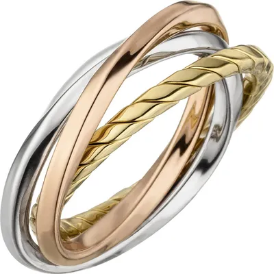 Produktbild von Gr. 52 Damen Ring verschlungen 925 Sterling Silber tricolor dreifarbig vergoldet