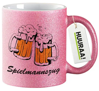 Produktbild von Huuraa Glitzertasse Spielmannszug Schützenfest 330ml Pink Keramik Kaffeebecher Geschenkidee