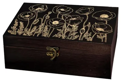 Immagine prodotto di Scatola in legno decorata con motivo di papaveri, ideale come oggetto commemorativo