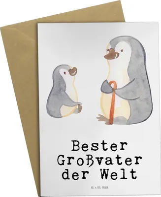 Produktbild von Mr. & Mrs. Panda Beileidskarte Pinguin Bester Großvater der Welt - Weiß - Geschenk, Geburtstag, Opa, Grußkarte, Geschenkidee, einladungskarten, Grußkarten, osterkarten