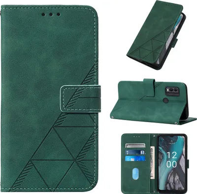Obrázek produktu pro Flipové kožené pouzdro pro Nokia C22 peněženkový design pouzdro s embosováním, držákem karet a stojánkem zelené