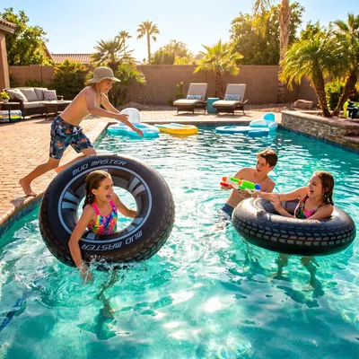 Produktbild von Aufblasbarer Schwimmring aus Autoreifen, 91 cm - Aufblasbarer Schwimmring - Schwarzer Schwimmring - PVC-Schwimmring für Pool und Strand - Luftring-Design [56449]