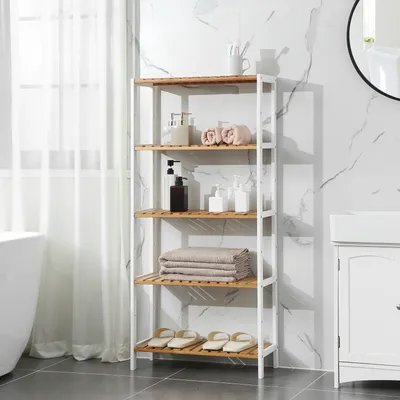 Produktbild von SONGMICS Badregal Bücherregal, 5 Ebenen, stufig höhenverstellbar, Bambus