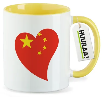 Produktbild von Huuraa Kaffeetasse China Flagge Herz 330ml Gelb Keramik Kaffeebecher Geschenkidee