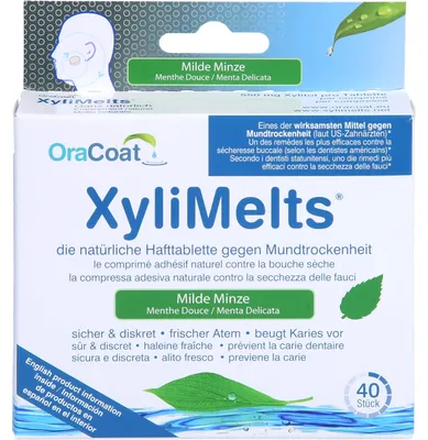 Produktbild von OraCoat XyliMelts Hafttabletten milde Minze gegen Mundtrockenheit, 40 St. Tabletten