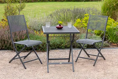 Produktbild von Merxx Gartenmöbel Set "Samos" 3tlg., 2 Klappstühle, Tisch 60 x 60 cm- Stahlgeflecht