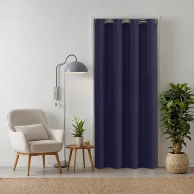 Produktbild von tinycurtains Türvorhang 195x150cm mit Teleskopstange (silber), einfache Montage in nur 1 Minute ohne Bohren, Thermovorhang
