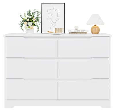 Produktbild von Kommode mit 6 Schubladen - Nachttisch - Holz - Höhe 71 cm - Modern minimalistisches Design - Weiß